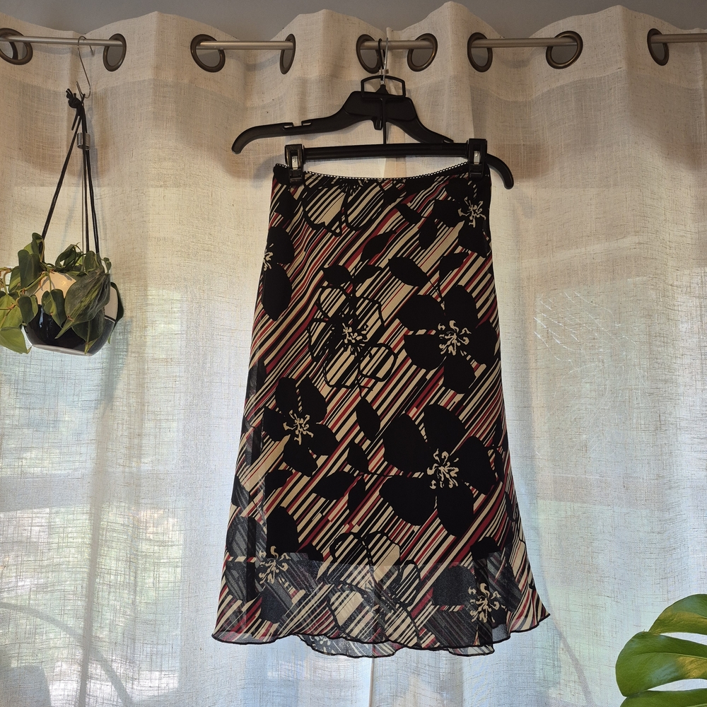 La Belle Red and Black Asymmetrical A-Line Midi Skirt